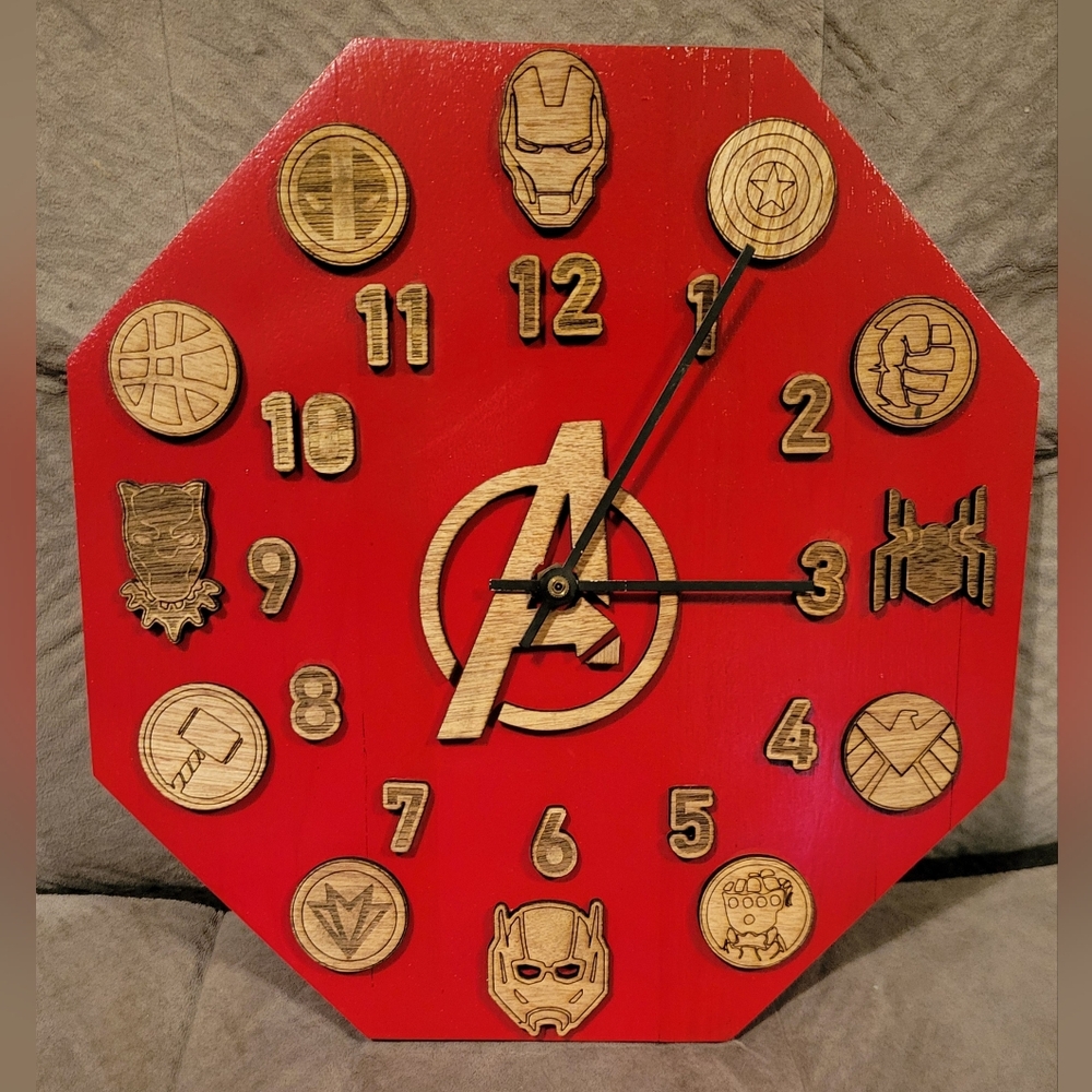 Wood Marvel Avengers Clock Handmade Spiderman Hulk Thor Iron Man Captain America